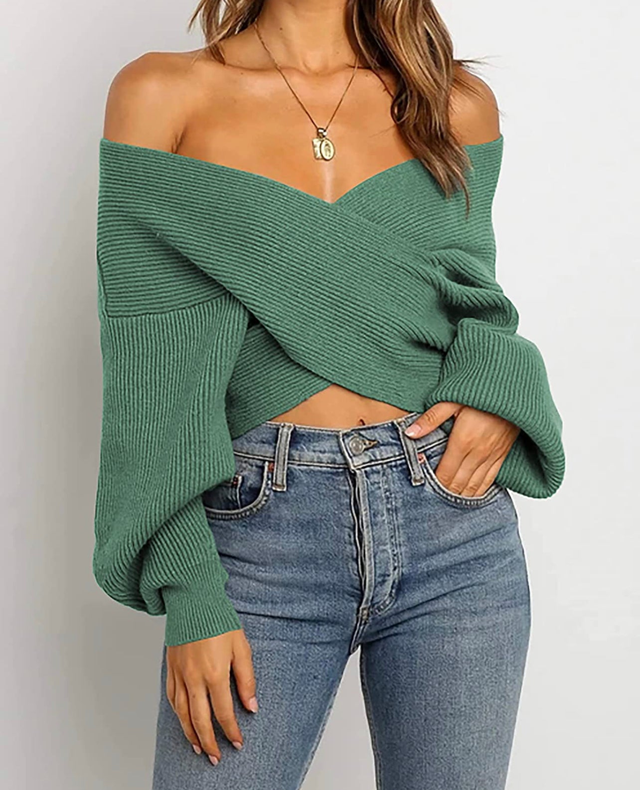 Crop Long Sleeve Sweater Wrap