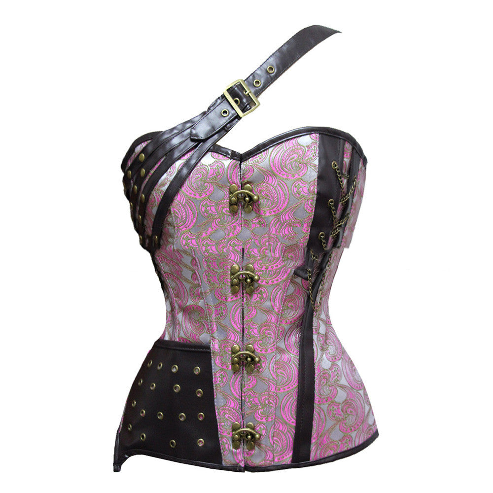 Leather Stitching Patterned Cloth Corset